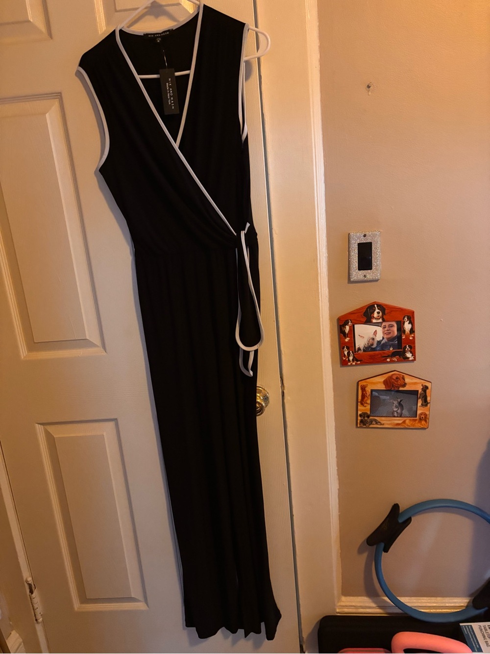 Black Sleeveless Wrap Jumpsuit with White Trim